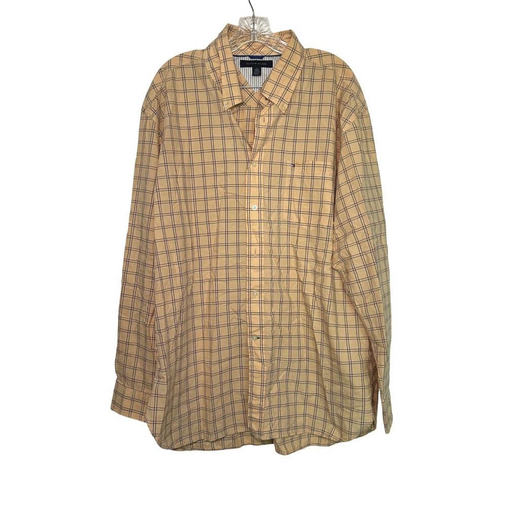 Tommy Hilfiger Yellow Blue Plaid button up shirt men's xl preppy career academia